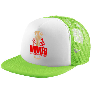 Europa Conference League WINNER, Καπέλο παιδικό Soft Trucker με Δίχτυ ΠΡΑΣΙΝΟ/ΛΕΥΚΟ (POLYESTER, ΠΑΙΔΙΚΟ, ONE SIZE)