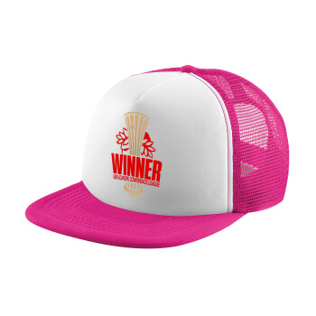 Europa Conference League WINNER, Adult Soft Trucker Hat with Pink/White Mesh (POLYESTER, ADULT, UNISEX, ONE SIZE)