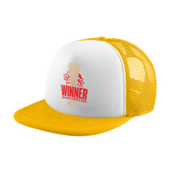 Europa Conference League WINNER, Adult Soft Trucker Hat with Yellow/White Mesh (POLYESTER, ADULT, UNISEX, ONE SIZE)