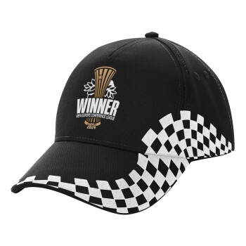 Europa Conference League WINNER, Adult Ultimate BLACK RACING Cap, (100% COTTON DRILL, ADULT, UNISEX, ONE SIZE)