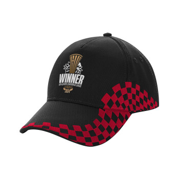 Europa Conference League WINNER, Adult Cap RACING Ultimate Black/Red, (100% COTTON DRILL, ADULT, UNISEX, ONE SIZE)