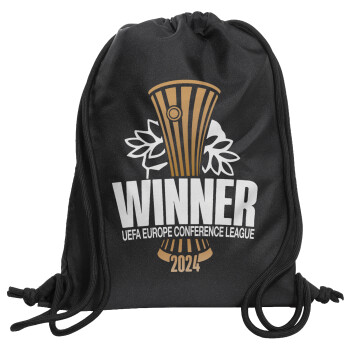 Europa Conference League WINNER, Τσάντα πλάτης πουγκί GYMBAG Μαύρη, με τσέπη (40x48cm) & χονδρά κορδόνια