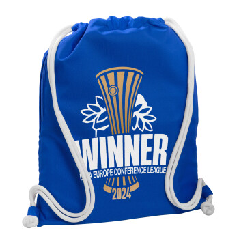 Europa Conference League WINNER, Τσάντα πλάτης πουγκί GYMBAG Μπλε, με τσέπη (40x48cm) & χονδρά κορδόνια