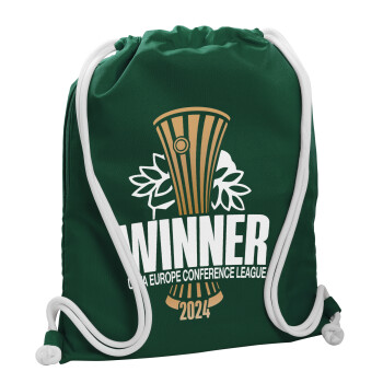 Europa Conference League WINNER, Τσάντα πλάτης πουγκί GYMBAG BOTTLE GREEN, με τσέπη (40x48cm) & χονδρά λευκά κορδόνια