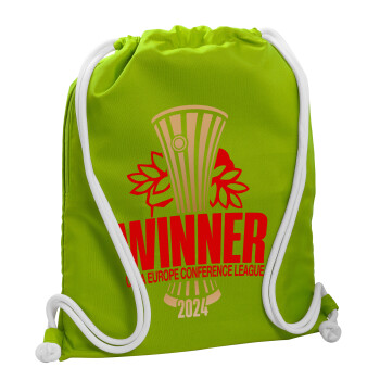 Europa Conference League WINNER, Τσάντα πλάτης πουγκί GYMBAG LIME GREEN, με τσέπη (40x48cm) & χονδρά κορδόνια