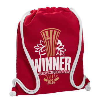 Europa Conference League WINNER, Τσάντα πλάτης πουγκί GYMBAG Κόκκινη, με τσέπη (40x48cm) & χονδρά κορδόνια