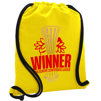 Europa Conference League WINNER, Τσάντα πλάτης πουγκί GYMBAG Κίτρινη, με τσέπη (40x48cm) & χονδρά κορδόνια
