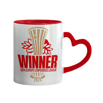 Europa Conference League WINNER, Mug heart red handle, ceramic, 330ml