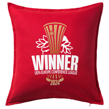 Europa Conference League WINNER, Sofa cushion RED 50x50cm includes filling