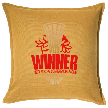 Europa Conference League WINNER, Sofa cushion YELLOW 50x50cm includes filling