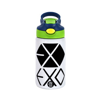 EXO Band korea, Children's hot water bottle, stainless steel, with safety straw, green, blue (350ml)