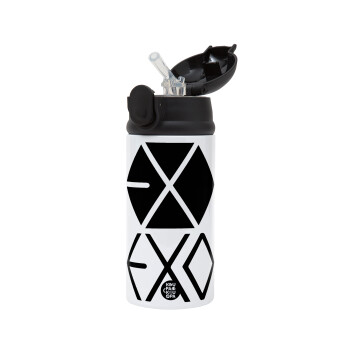 EXO Band korea, Children's hot water bottle, stainless steel, with safety straw, Black (360ml) BPA-FREE