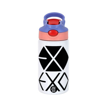 EXO Band korea, Children's hot water bottle, stainless steel, with safety straw, pink/purple (350ml)