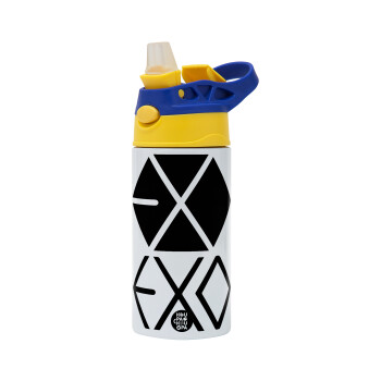 EXO Band korea, Children's hot water bottle, stainless steel, with safety straw, green, blue (360ml) BPA FREE