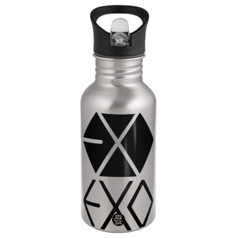 EXO Band korea, Water bottle Silver with straw, stainless steel 500ml