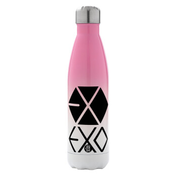 EXO Band korea, Μεταλλικό παγούρι θερμός Ροζ/Λευκό (Stainless steel), διπλού τοιχώματος, 500ml