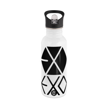 EXO Band korea, White water bottle with straw, stainless steel 600ml