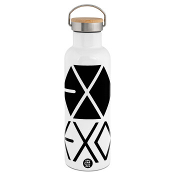 EXO Band korea, Stainless steel White with wooden lid (bamboo), double wall, 750ml