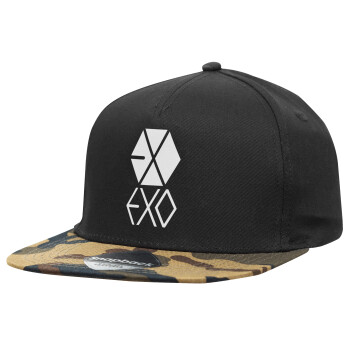 EXO Band korea, Adult Flat Snapback Hat Black/Camouflage, (100% COTTON TWILL, ADULT, UNISEX, ONE SIZE)