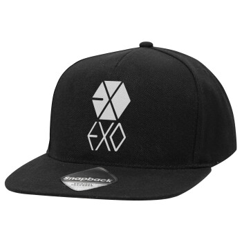 EXO Band korea, Καπέλο Ενηλίκων Flat Snapback Μαύρο, (100% ΒΑΜΒΑΚΕΡΟ TWILL, ΕΝΗΛΙΚΩΝ, UNISEX, ONE SIZE)