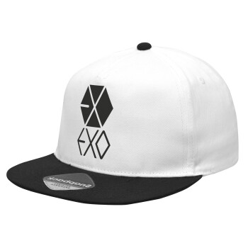 EXO Band korea, Καπέλο Ενηλίκων Flat Snapback Λευκό/Μαύρο, (POLYESTER, ΕΝΗΛΙΚΩΝ, UNISEX, ONE SIZE)