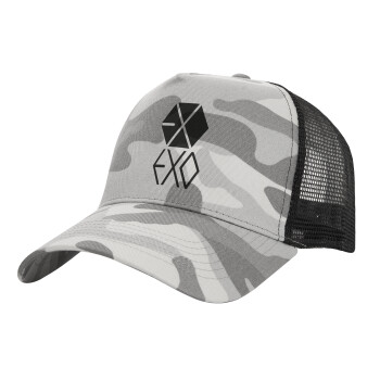 EXO Band korea, Καπέλο Ενηλίκων Structured Trucker, με Δίχτυ, (παραλλαγή) Army Camo (100% ΒΑΜΒΑΚΕΡΟ, ΕΝΗΛΙΚΩΝ, UNISEX, ONE SIZE)