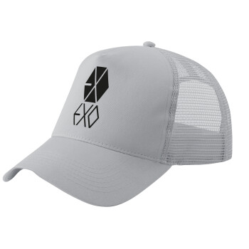 EXO Band korea, Adult Structured Trucker Hat, with Mesh, GRAY (100% COTTON, ADULT, UNISEX, ONE SIZE)