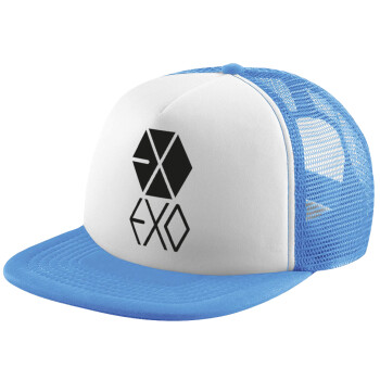 EXO Band korea, Καπέλο παιδικό Soft Trucker με Δίχτυ ΓΑΛΑΖΙΟ/ΛΕΥΚΟ (POLYESTER, ΠΑΙΔΙΚΟ, ONE SIZE)