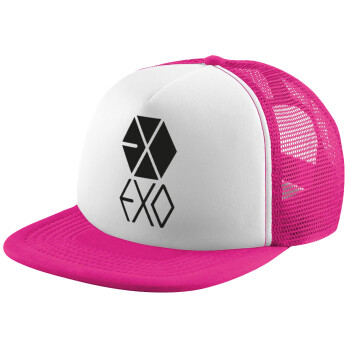 EXO Band korea, Καπέλο παιδικό Soft Trucker με Δίχτυ ΡΟΖ/ΛΕΥΚΟ (POLYESTER, ΠΑΙΔΙΚΟ, ONE SIZE)