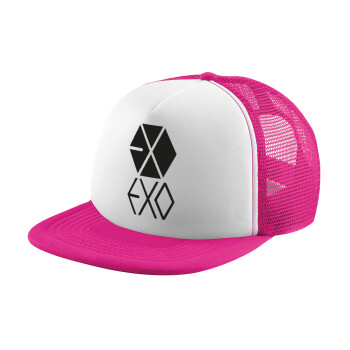 EXO Band korea, Καπέλο παιδικό Soft Trucker με Δίχτυ ΡΟΖ/ΛΕΥΚΟ (POLYESTER, ΠΑΙΔΙΚΟ, ONE SIZE)