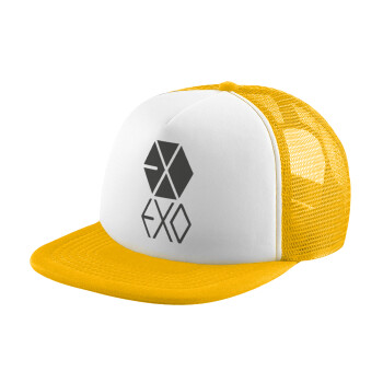 EXO Band korea, Adult Soft Trucker Hat with Yellow/White Mesh (POLYESTER, ADULT, UNISEX, ONE SIZE)