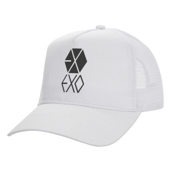 EXO Band korea, Structured Trucker Adult Hat, with Mesh, WHITE (100% COTTON, ADULT, UNISEX, ONE SIZE)