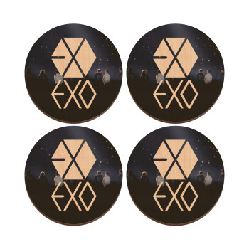 EXO Band korea, ΣΕΤ x4 Σουβέρ ξύλινα στρογγυλά plywood (9cm)