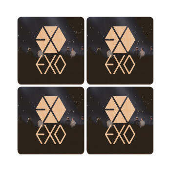 EXO Band korea, ΣΕΤ x4 Σουβέρ ξύλινα τετράγωνα plywood (9cm)