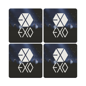 EXO Band korea, ΣΕΤ 4 Σουβέρ ξύλινα τετράγωνα (9cm)