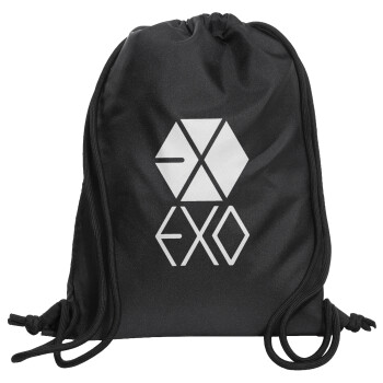 EXO Band korea, Τσάντα πλάτης πουγκί GYMBAG Μαύρη, με τσέπη (40x48cm) & χονδρά κορδόνια