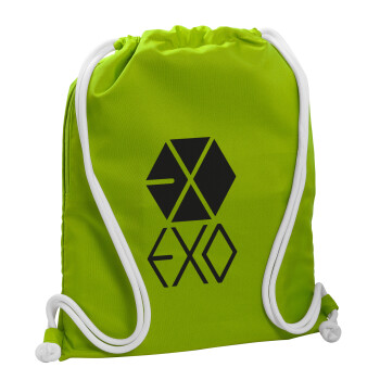 EXO Band korea, Τσάντα πλάτης πουγκί GYMBAG LIME GREEN, με τσέπη (40x48cm) & χονδρά κορδόνια