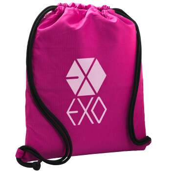 EXO Band korea, Τσάντα πλάτης πουγκί GYMBAG Φούξια, με τσέπη (40x48cm) & χονδρά κορδόνια