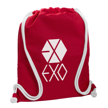 EXO Band korea, Τσάντα πλάτης πουγκί GYMBAG Κόκκινη, με τσέπη (40x48cm) & χονδρά κορδόνια