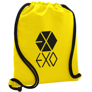 EXO Band korea, Τσάντα πλάτης πουγκί GYMBAG Κίτρινη, με τσέπη (40x48cm) & χονδρά κορδόνια