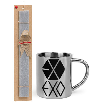 EXO Band korea, Πασχαλινό Σετ, μεταλλική κούπα θερμό (300ml) & πασχαλινή λαμπάδα αρωματική πλακέ (30cm) (ΓΚΡΙ)