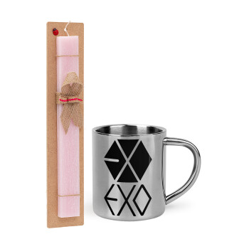 EXO Band korea, Πασχαλινό Σετ, μεταλλική κούπα θερμό (300ml) & πασχαλινή λαμπάδα αρωματική πλακέ (30cm) (ΡΟΖ)