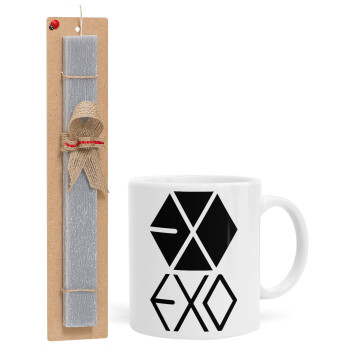 EXO Band korea, Πασχαλινό Σετ, Κούπα κεραμική (330ml) & πασχαλινή λαμπάδα αρωματική πλακέ (30cm) (ΓΚΡΙ)