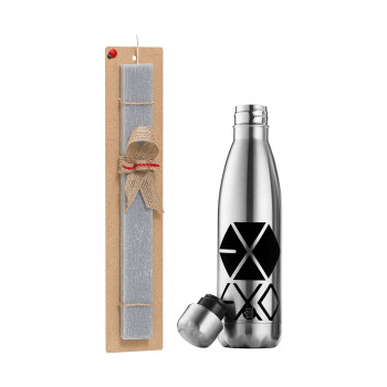 EXO Band korea, Easter Set, metallic stainless thermos flask (500ml) & scented flat Easter candle (30cm) (GRAY)