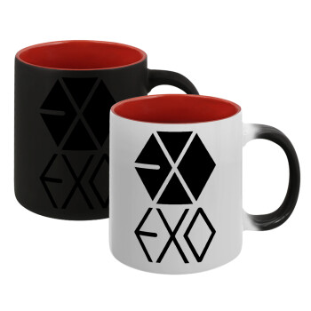 EXO Band korea, Κούπα Μαγική εσωτερικό κόκκινο, κεραμική, 330ml που αλλάζει χρώμα με το ζεστό ρόφημα (1 τεμάχιο)