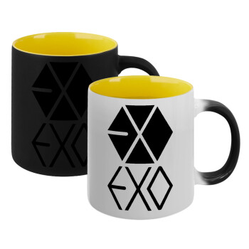 EXO Band korea, Κούπα Μαγική εσωτερικό κίτρινη, κεραμική 330ml που αλλάζει χρώμα με το ζεστό ρόφημα (1 τεμάχιο)