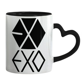 EXO Band korea, Κούπα καρδιά χερούλι μαύρη, κεραμική, 330ml