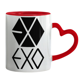 EXO Band korea, Mug heart red handle, ceramic, 330ml