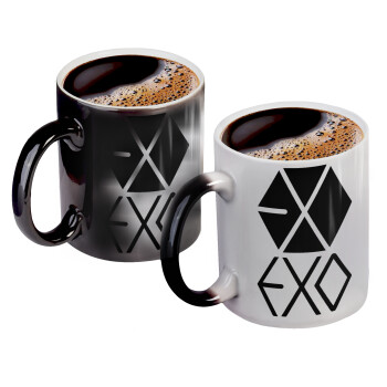 EXO Band korea, Color changing magic Mug, ceramic, 330ml when adding hot liquid inside, the black colour desappears (1 pcs)