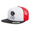 Adult Foam Flat Snapback with Mesh Black-White-Red (POLYESTER, ADULT, UNISEX, ONE SIZE)